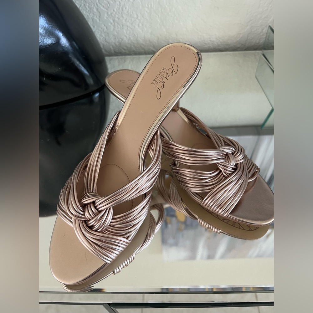 Jewel Badgley Mischka Rose Gold Knotted Sandals